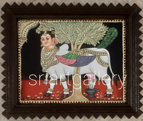 Kamadhenu Tanjore Painting - Color: Multicolor
