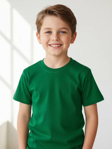 Kids Plain Green Round Neck T Shirt - Cotton, All Size, Green | Anti Wrinkle, No Fade, Skin Friendly, Comfortable