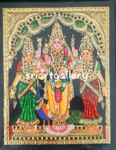 Murugan Valli Deivanai Tanjore Painting - Color: Multicolor