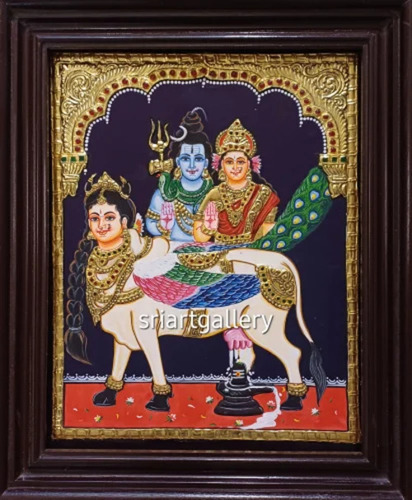 Sivan Parvathi Tanjore Painting - Color: Multicolor