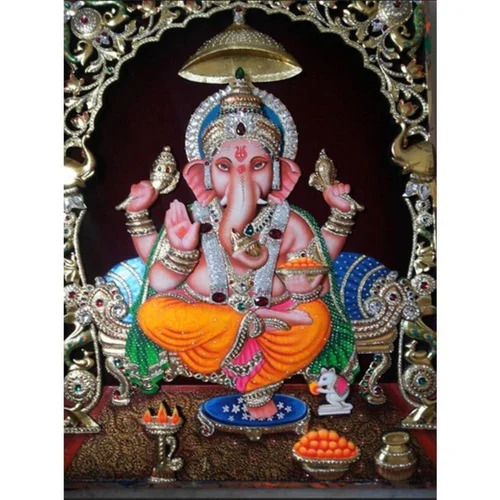 Tanjore Ganesh Painting For Decoration - Color: Multi Color