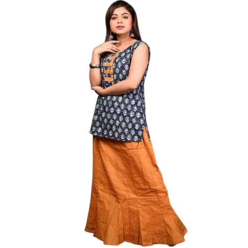 Fish Cut Skirt And Indigo Top Set