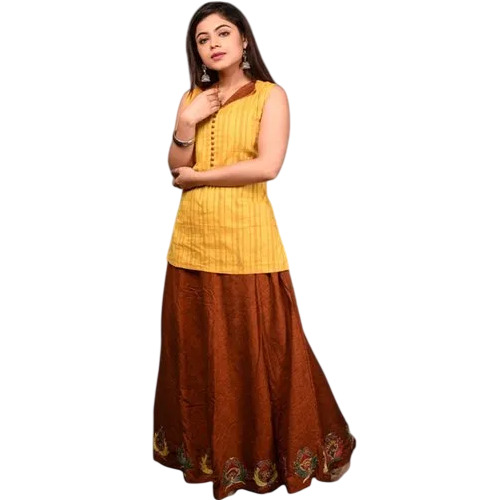 Katha Stitch Skirt With Yellow Top