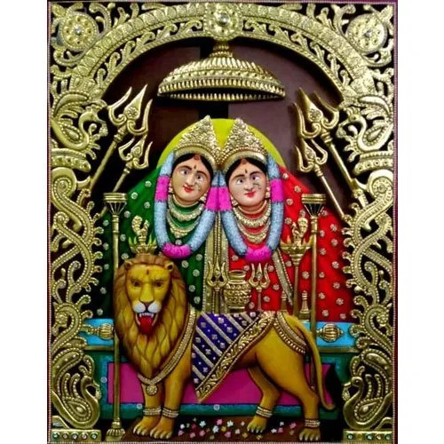 Goddess Durga Tanjore Painting - Color: Multicolor