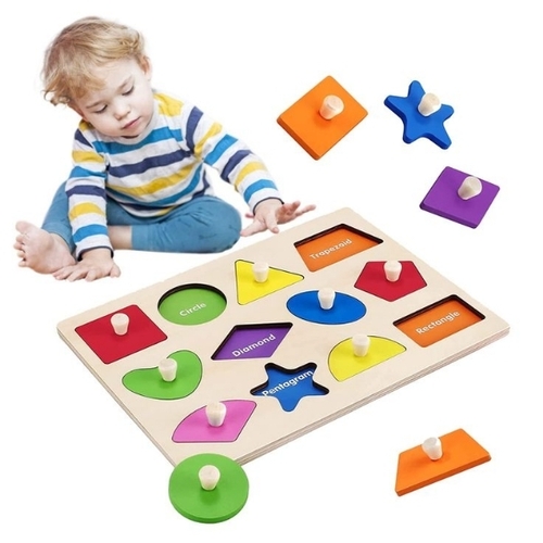 Pegged Puzzles - Wooden Multi Color, All Sizes | Shape Sorting, Peg Grip, Cognitive Skills, Fine Motor Educational Toy