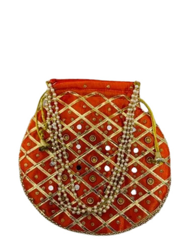 Red Color Mirror Work Potli Bag