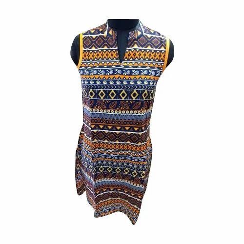 Woman Sleeveless Printed Rayon Kurti - Multi Color, S/M/L, Breathable, Anti UV, Quick Dry, Comfortable Fit