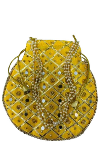 Yellow Color Mirror Work Potli Bag