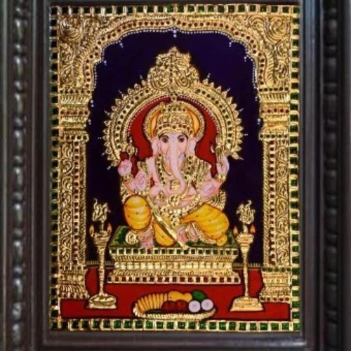 10 Inch Ganesha Tanjore Painting - Color: Multicolor