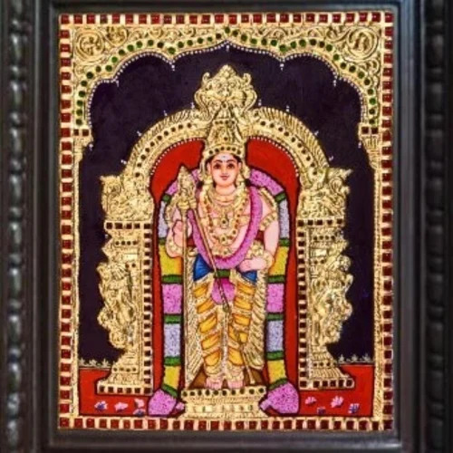 10 Inch Thiruchendur Murugan Tanjore Painting - Color: Multicolor