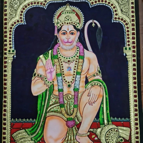 20 Inch Hanuman Diect Leaf Work Tanjore Painting - Color: Multicolor