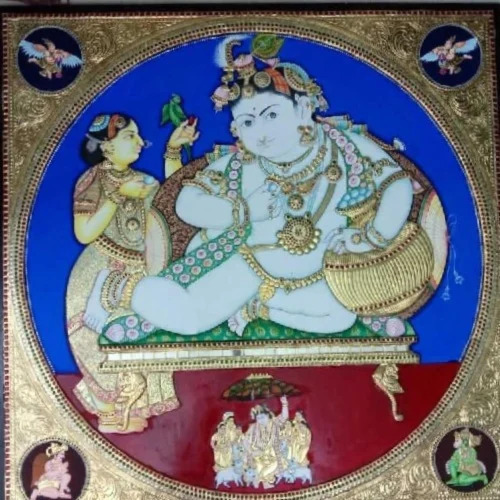 30 Inch Krishna Tanjore Painting - Color: Multicolor