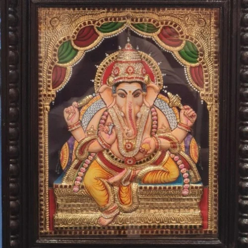 4.5 Feet Ganesh Fully Embossed Tanjore Painting - Color: Multicolor