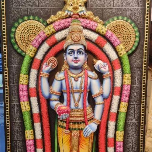 4.5 Feet Guruvayoorappan Embossed Work Tanjore Painting - Color: Multicolor