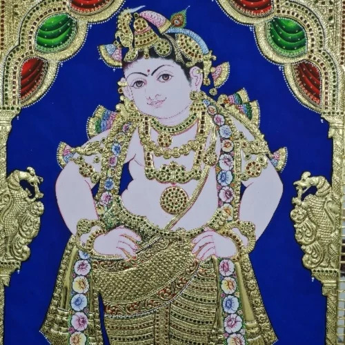 4.5 Feet Victoba Krishna Tanjore Painting - Color: Multicolor