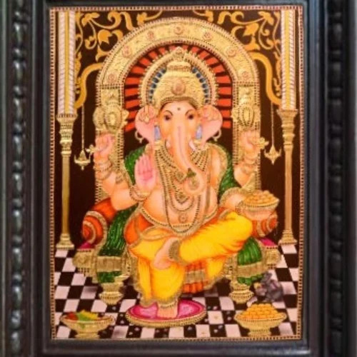 4 Feet Ganesha Traditional Tanjore Painting - Color: Multicolor