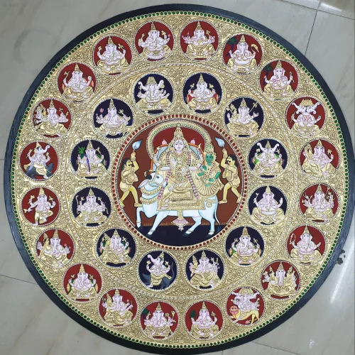 Ganesha Rishba Vagna Siva Parvathi Painting - Color: Multicolor