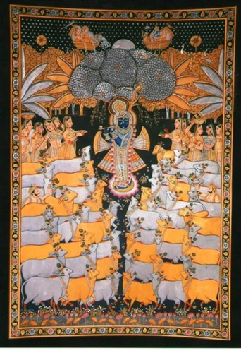 Gopastmi Gold And Silver Pichwai Painting - Mount Type: Wall Mounted