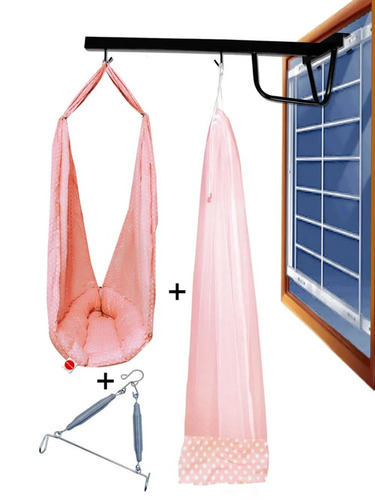 Peach Printed Baby Swing Mosquito Net Window Cradle