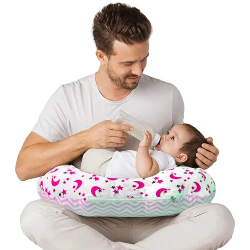 Red Baby Feeding Pillow - Cotton, 60x43x10 cm, Red | Ergonomic U-Shape, 4 in 1 Multifunctional, Adjustable Clip