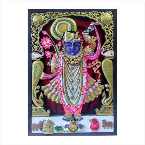 Shreenath Ji Wood Ambosed Gold Painting - Mount Type: Wall Mounted