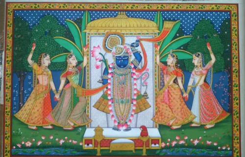 Shreenathji Sharad Purnima Pichwai Painting - Design Type: Religious Art