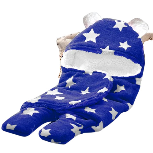 Star Print Soft Hooded Baby Blanket Wrapper