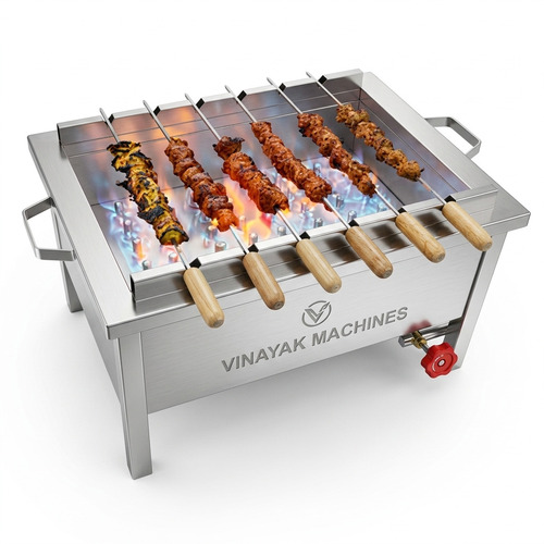 Vinayak Machines Commercial 21 X 18 Inch Gas Operated Single Burner Kabab Bhatti With 6 Skewers - Capacity: 3 Kg/Hr