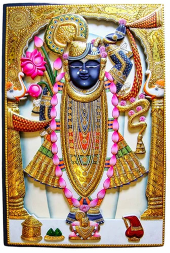 Wood Carving Shreenathji Paintings - Mount Type: Wall Mounted