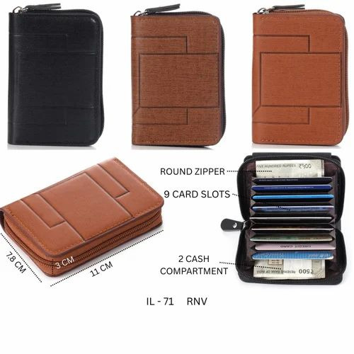 Black Brown Pu Leather Zipper Card Holder Wallet