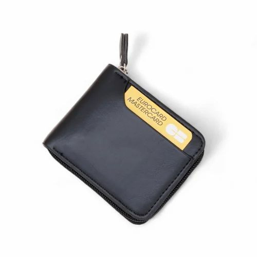 Black Male And Female P.U Round Zipper Card Holder - PU, Custom Size, Black | Good Quality
