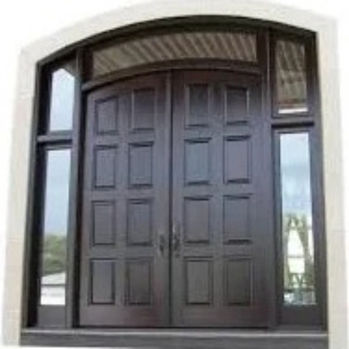 Custome Hand Made Double Entrance Exterior Door - Solid Wood, Brown, Powder Coated | Weather Resistant, Energy Efficient, Sound Insulation, Corrosion Resistant, Termite Proof, UV Resistant, Secure Locking