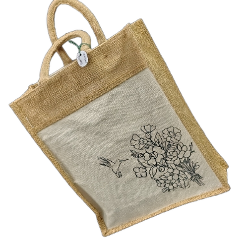 Jute Grocery Bag - Eco Friendly Multicolor Jute, Printed Pattern, Flexiloop Handle, Spacious Durable Design