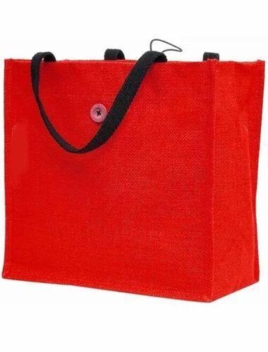 Red Natural Jute Bag With Button