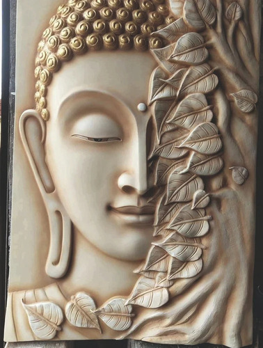 3D Sandstone Gautam Buddha Wall Mural - Feature: Durable