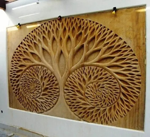 Golden Stone Frame Tree Wall Mural - Feature: Easy To Install
