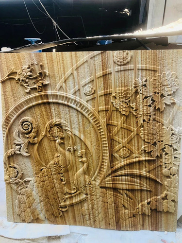 Peacock Sandstone Wall Mural - Design Type: Decorative Carving