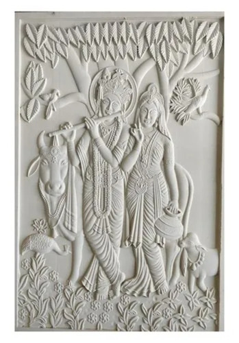 Radha Krishna Sandstone Wall Mural - Design Type: 3D Religious Design