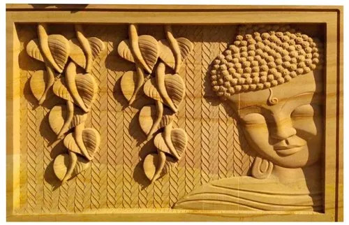 Sandstone Buddha Wall Mural - Design Type: Religious Artwork