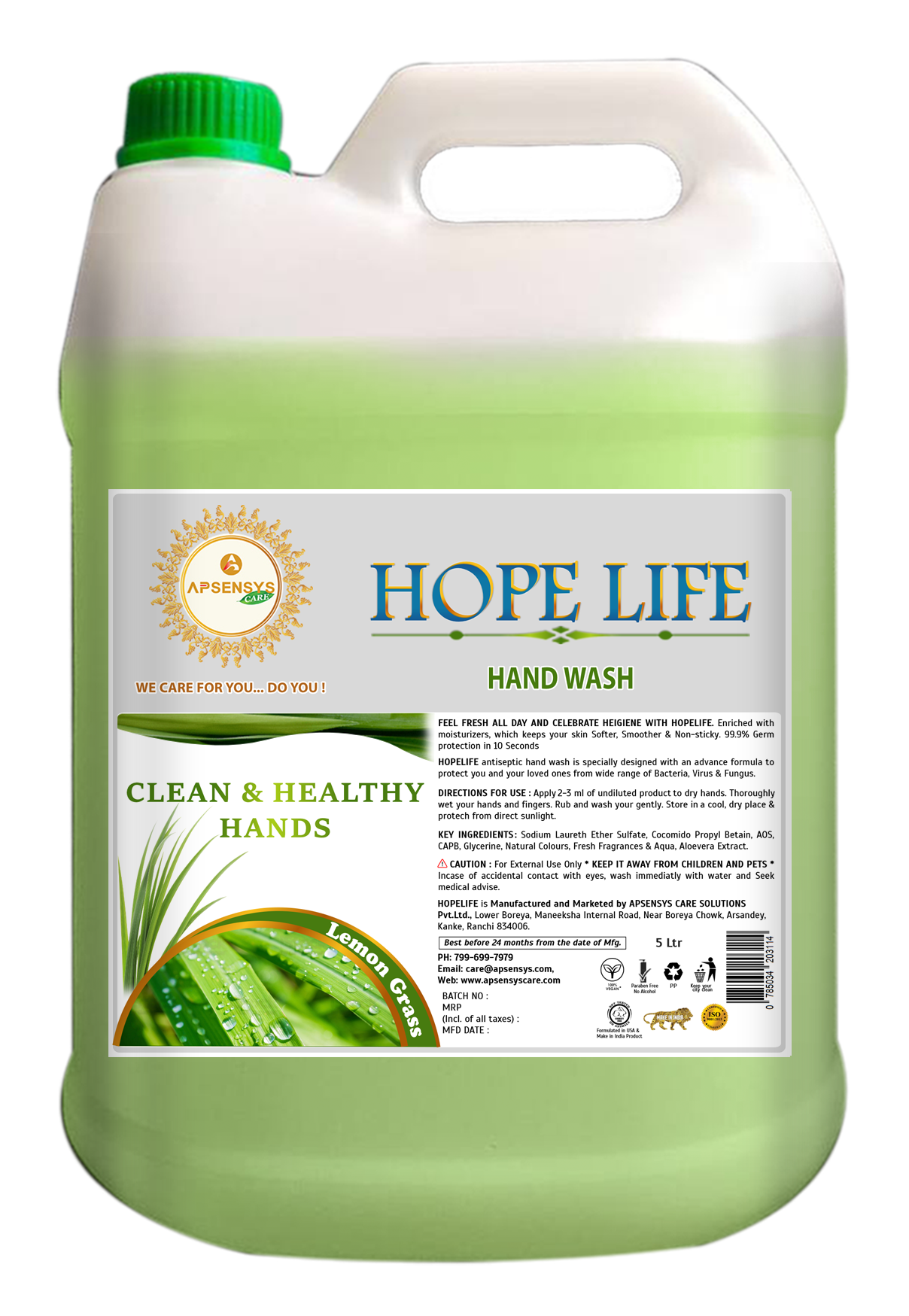 Hope Life Lemon Grass Hand Wash (5Ltr) - Product Type: Soap
