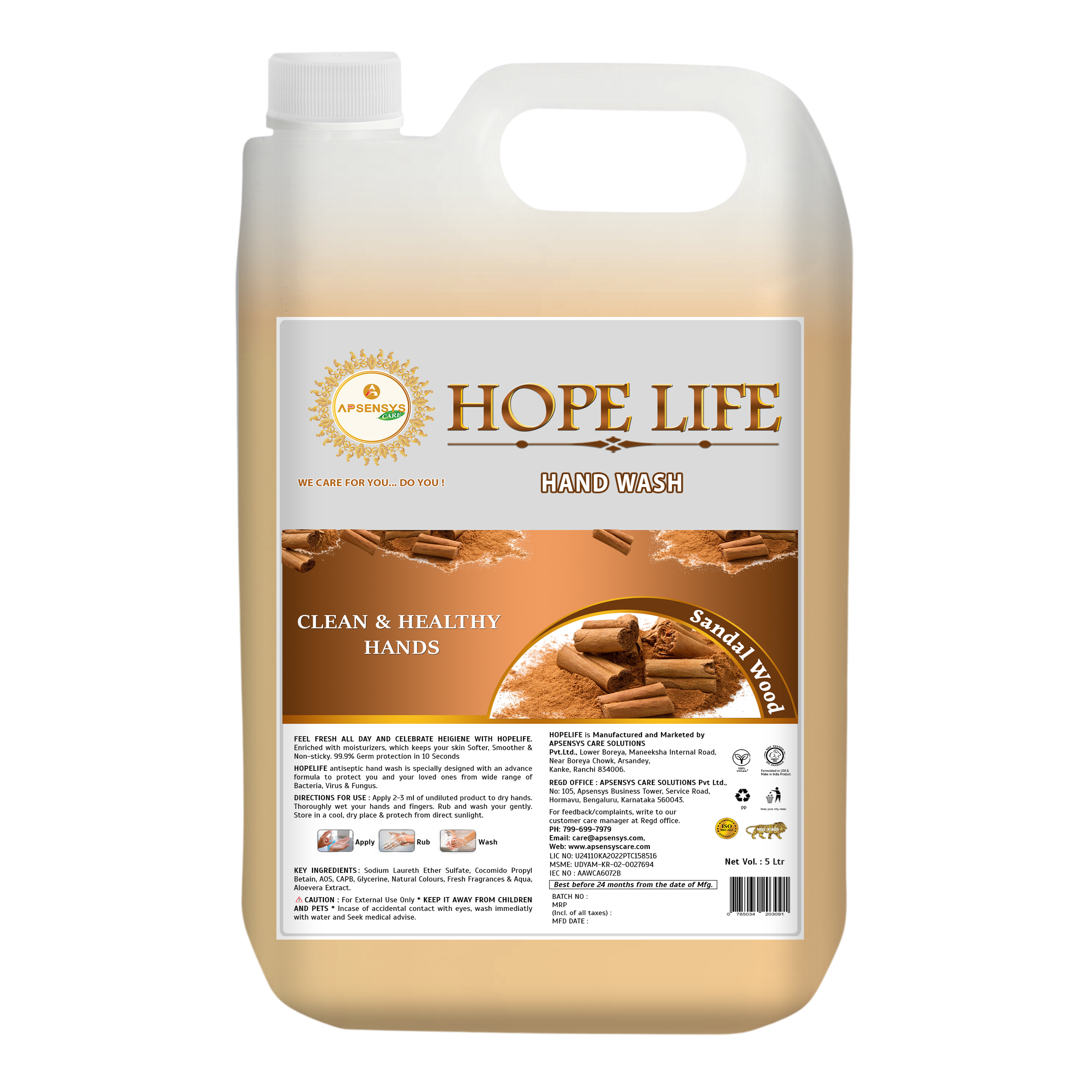 Hope Life Sandal Wood Hand Wash (5Ltr) - Product Type: Soap