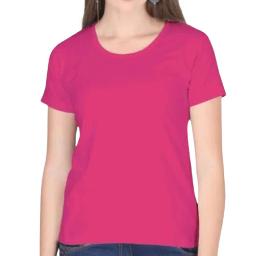 Ladies Pink Color Plain Cotton T Shirt