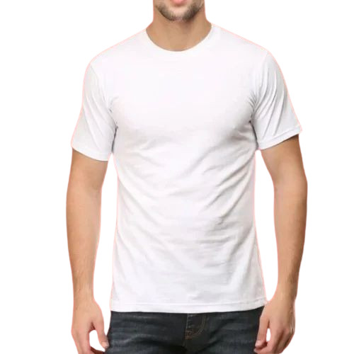 Men White Plain Cotton T Shirt