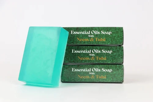 100gm Neem Tulsi Organic Handmade Soap - Translucent Texture, Box Packaging | Female, All Skin Types, High Foam, Bath Soap