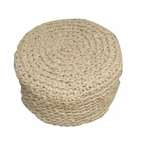 Handmade Round Cotton Poufs - 20 Inch Height x 16 Inch Diameter, Cream | Durable, Fine Finished, Eco-Friendly