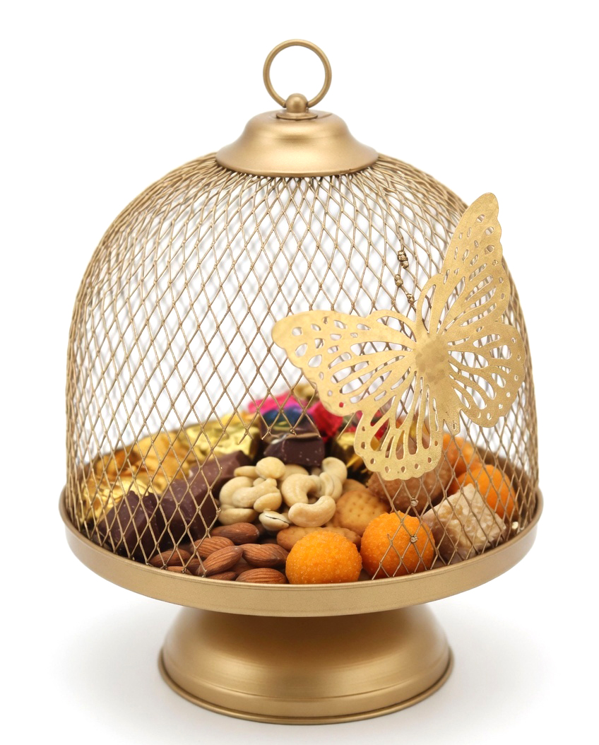 Golden Metal Mesh Fruit Basket With Butterfly Decor For Gifting Hamper Basket - Color: Gold
