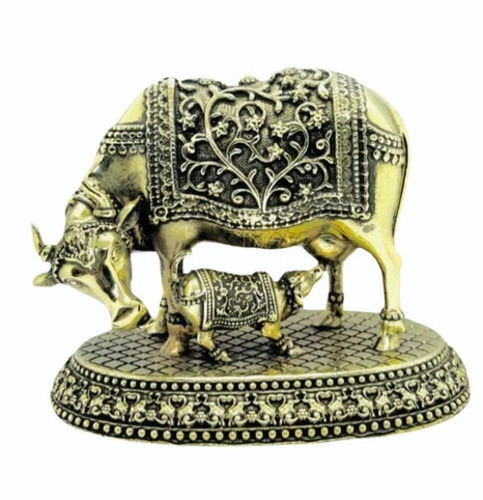 Resin Cow And Calf - Brass, 4 Inch, Golden, Antique Finish | Handmade Home Decoration