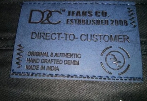Jeans Blue Pu Leather Patch