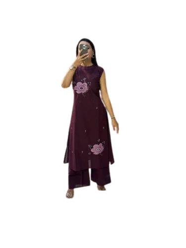 Ladies Purple Palazzo Suit - Cotton, Various Sizes, Printed, Sleeveless | Breathable, Anti Wrinkle, Quick Dry, Comfortable Fit