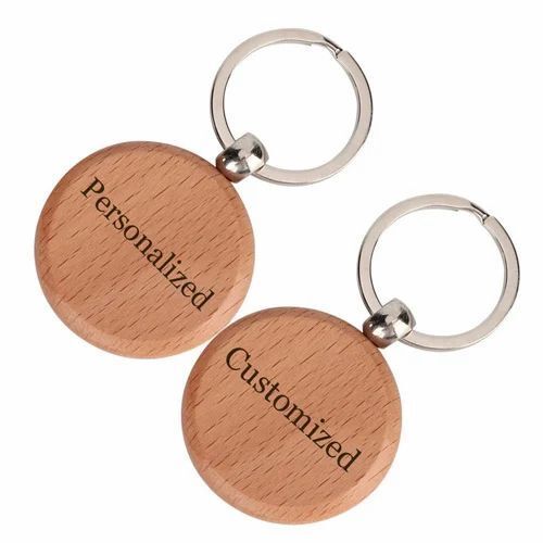 Brown Round Wooden Keychain